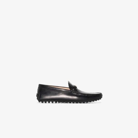 Black City Gommino Logo Plaque Leather Driving Shoes