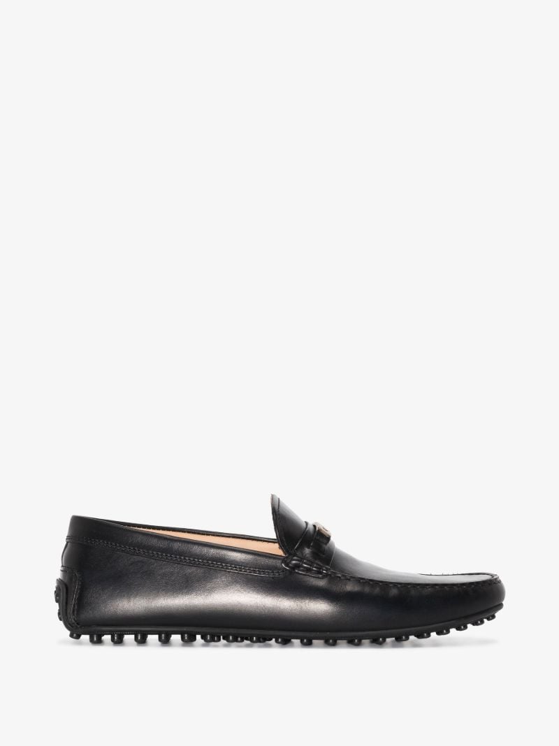Black City Gommino Logo Plaque Leather Driving Shoes