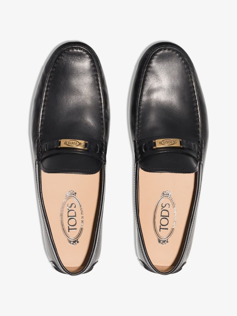 Black City Gommino Logo Plaque Leather Driving Shoes