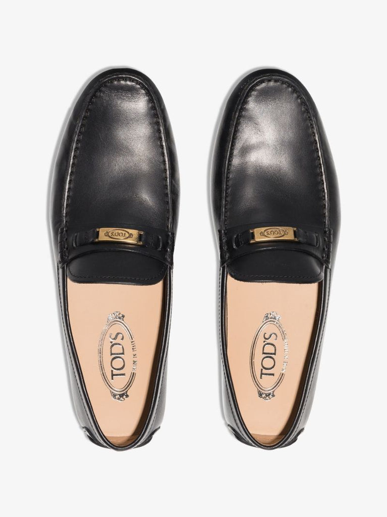 Black City Gommino Logo Plaque Leather Driving Shoes