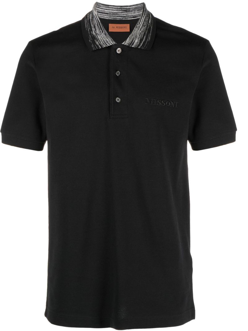 Black Contrast Collar Cotton Polo Shirt