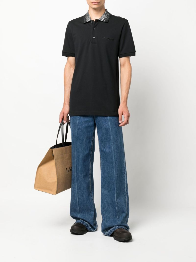 Black Contrast Collar Cotton Polo Shirt