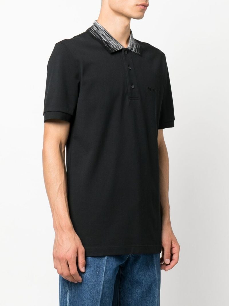 Black Contrast Collar Cotton Polo Shirt