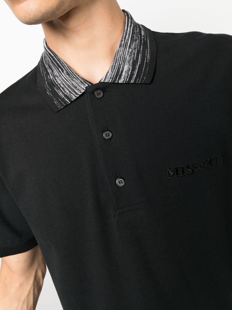 Black Contrast Collar Cotton Polo Shirt