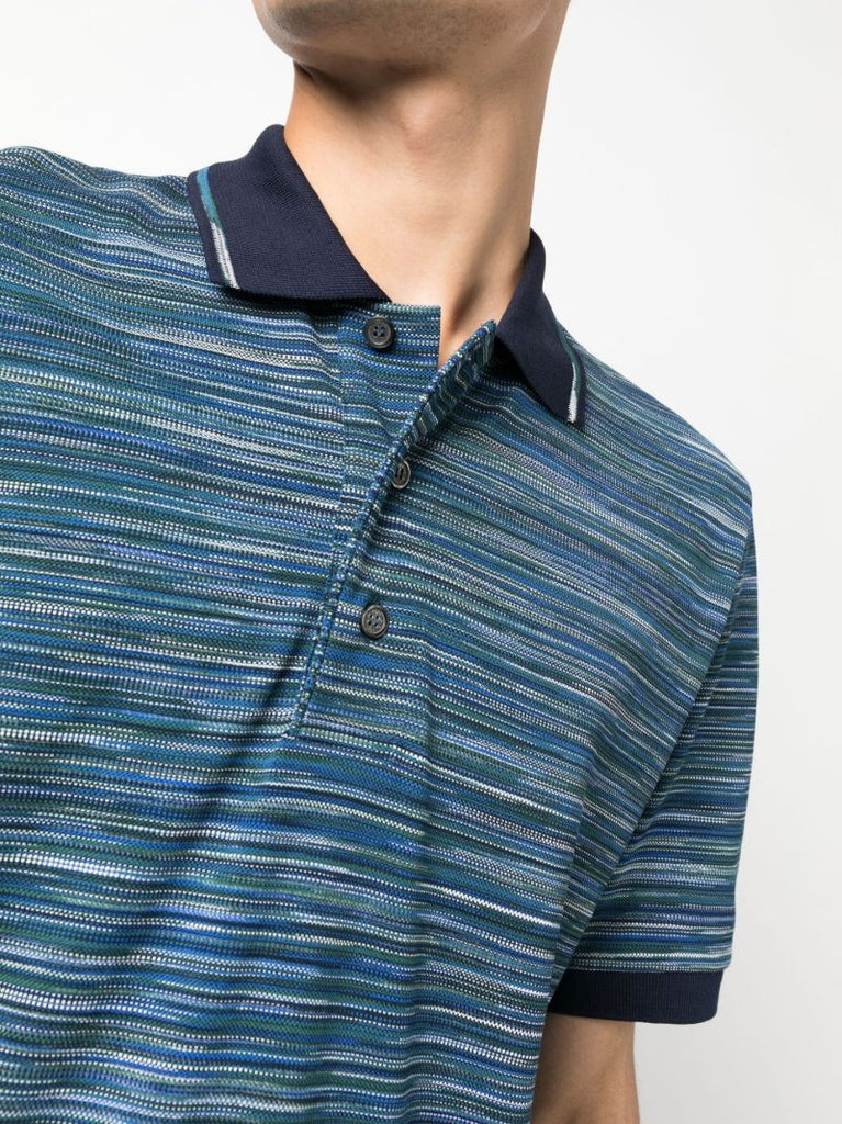 Blue Striped Cotton Polo Shirt
