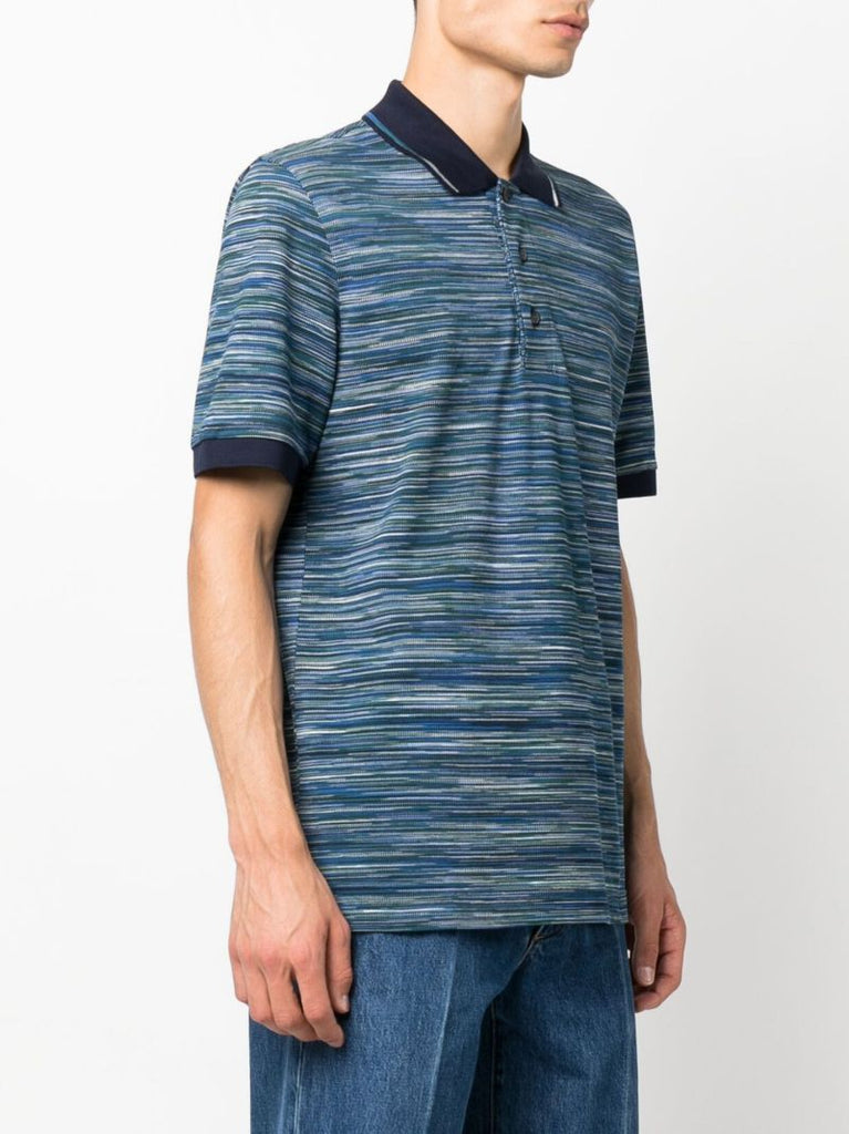 Blue Striped Cotton Polo Shirt