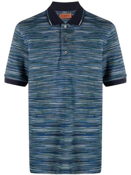 Blue Striped Cotton Polo Shirt