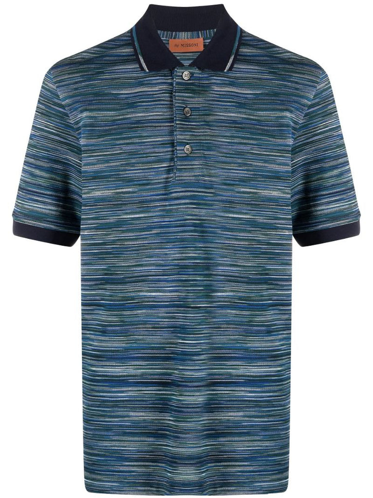 Blue Striped Cotton Polo Shirt