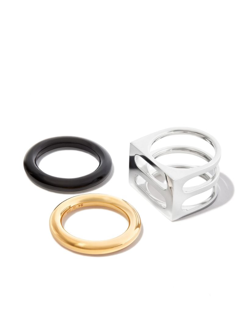 9k Yellow Gold and Sterling Silver Cage Double Ring