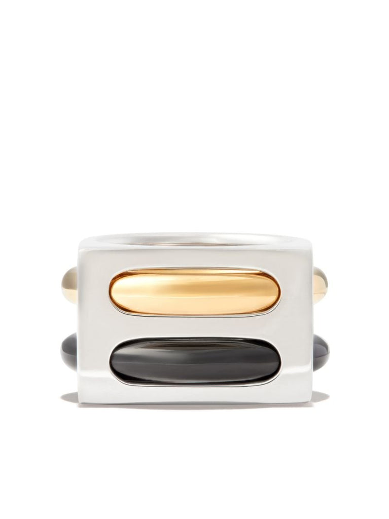 9k Yellow Gold and Sterling Silver Cage Double Ring