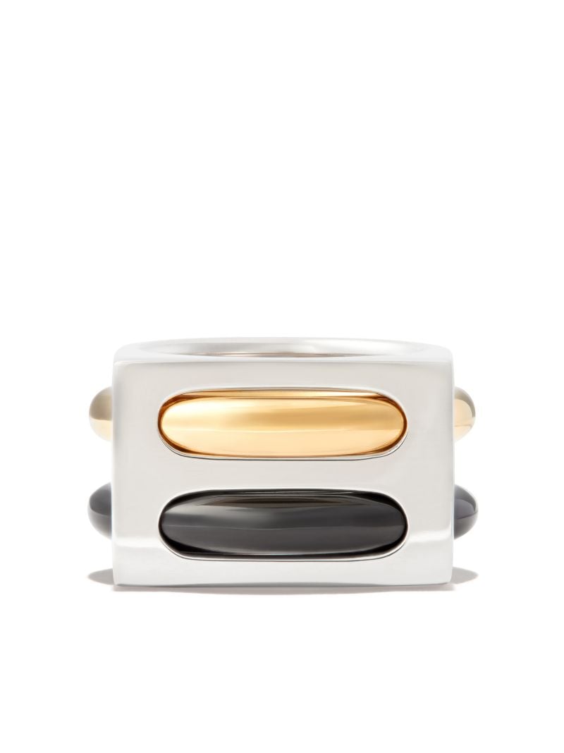 9k Yellow Gold and Sterling Silver Cage Double Ring