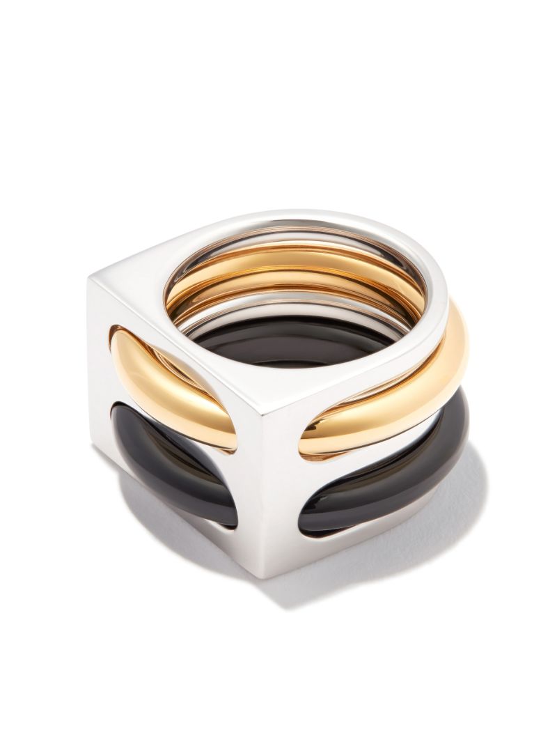 9k Yellow Gold and Sterling Silver Cage Double Ring