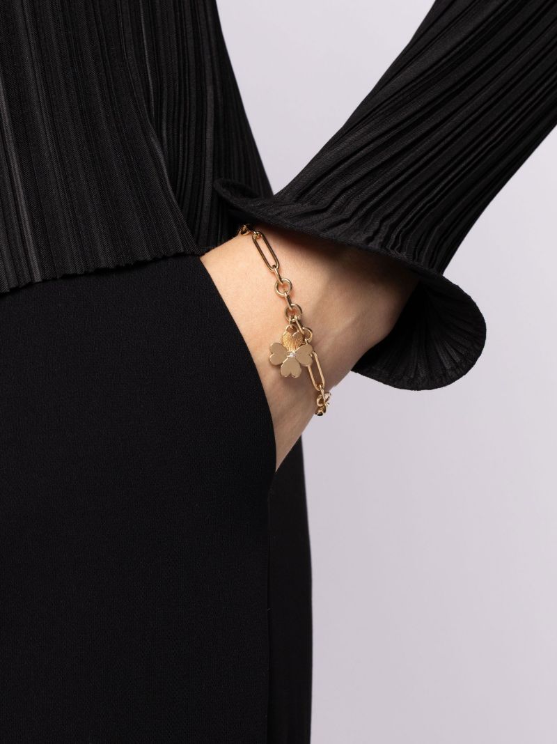 18k Yellow Gold Four Heart Clover Small Mixed Clip Diamond Bracelet