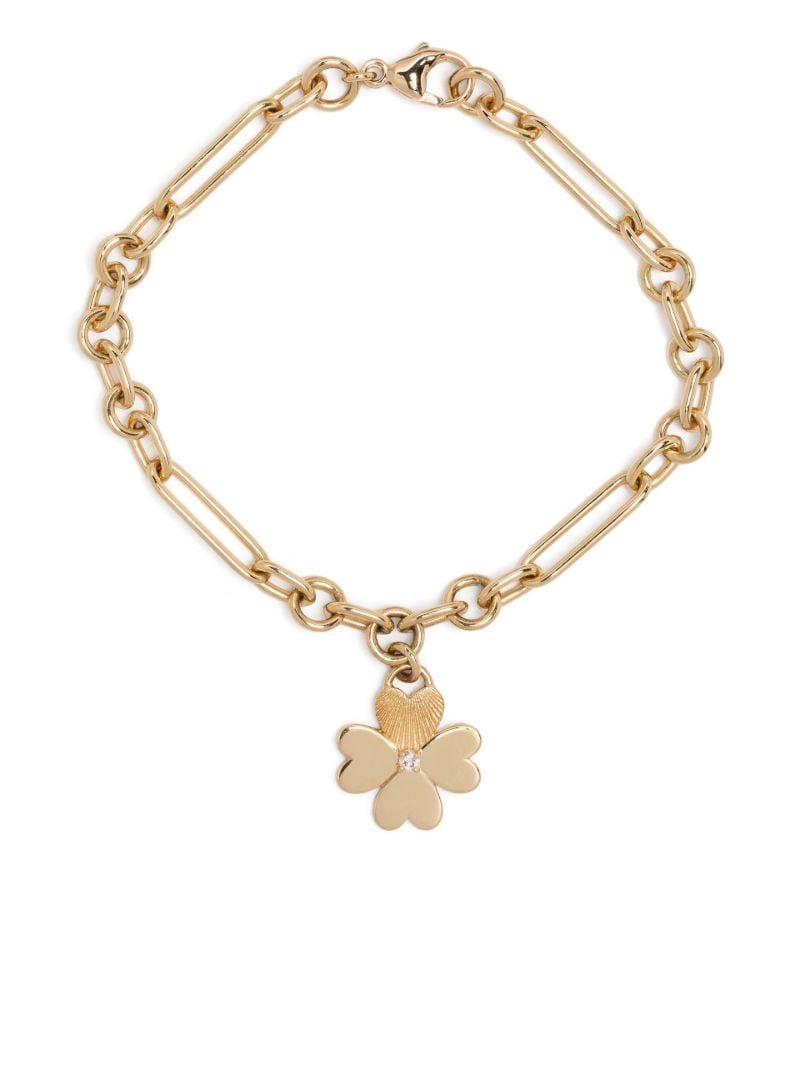 18k Yellow Gold Four Heart Clover Small Mixed Clip Diamond Bracelet