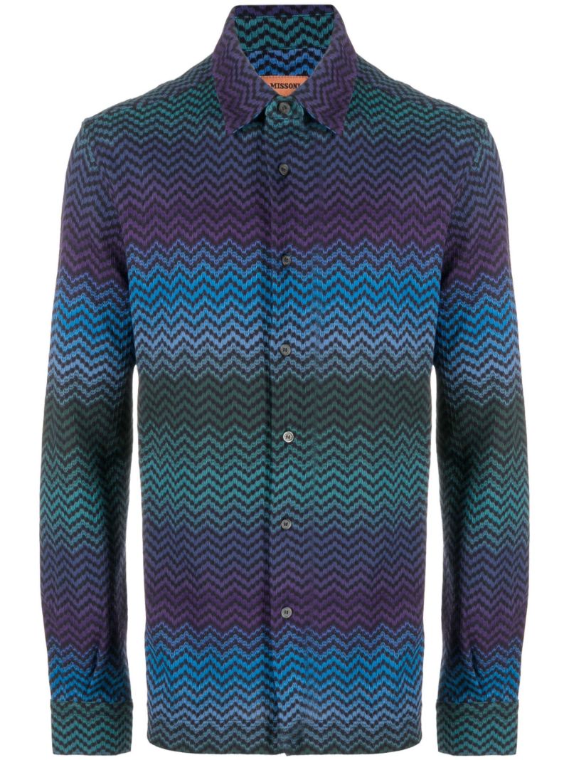 Blue Zigzag Cotton Shirt