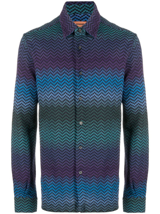 Blue Zigzag Cotton Shirt