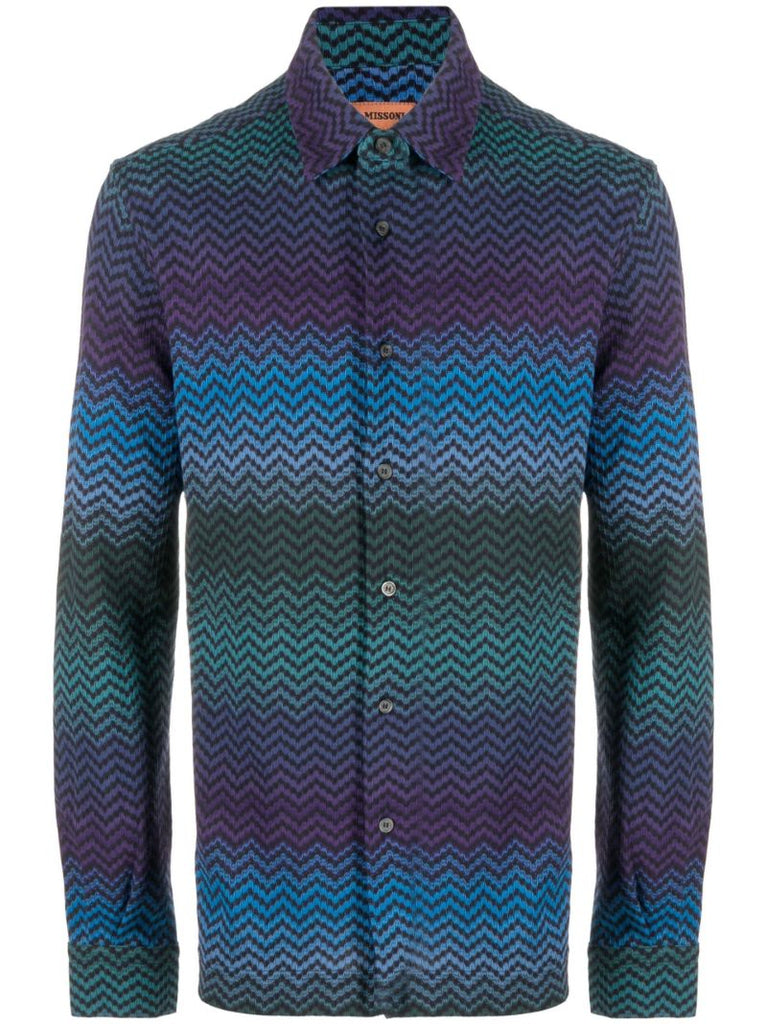 Blue Zigzag Cotton Shirt