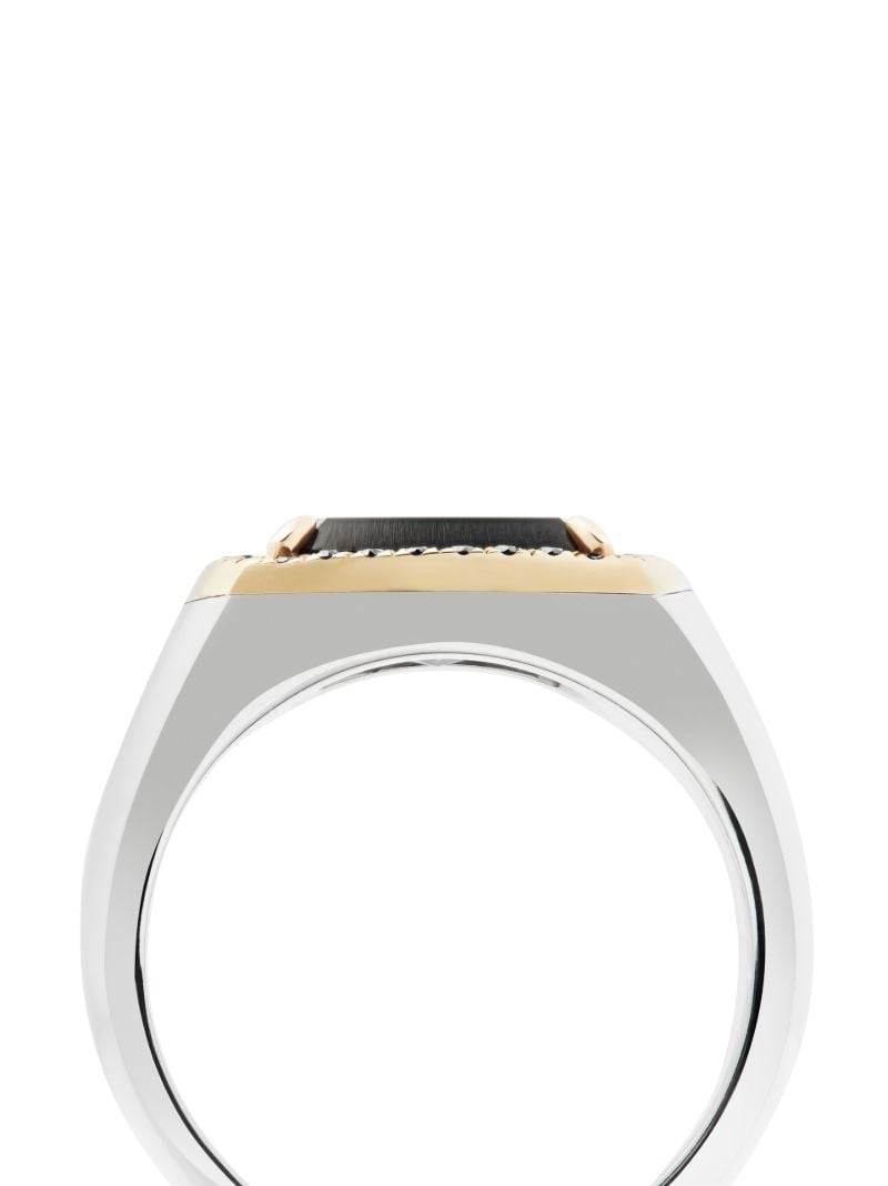 9k Yellow Gold and Sterling Silver May Onyx Diamond Signet Ring