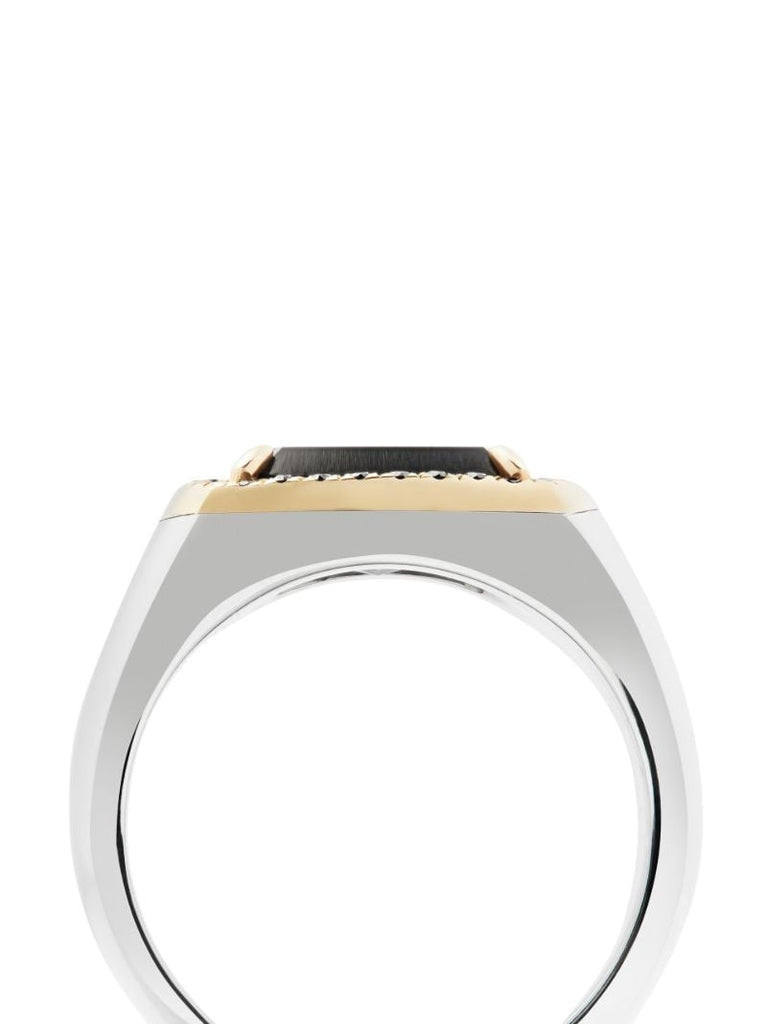 9k Yellow Gold and Sterling Silver May Onyx Diamond Signet Ring