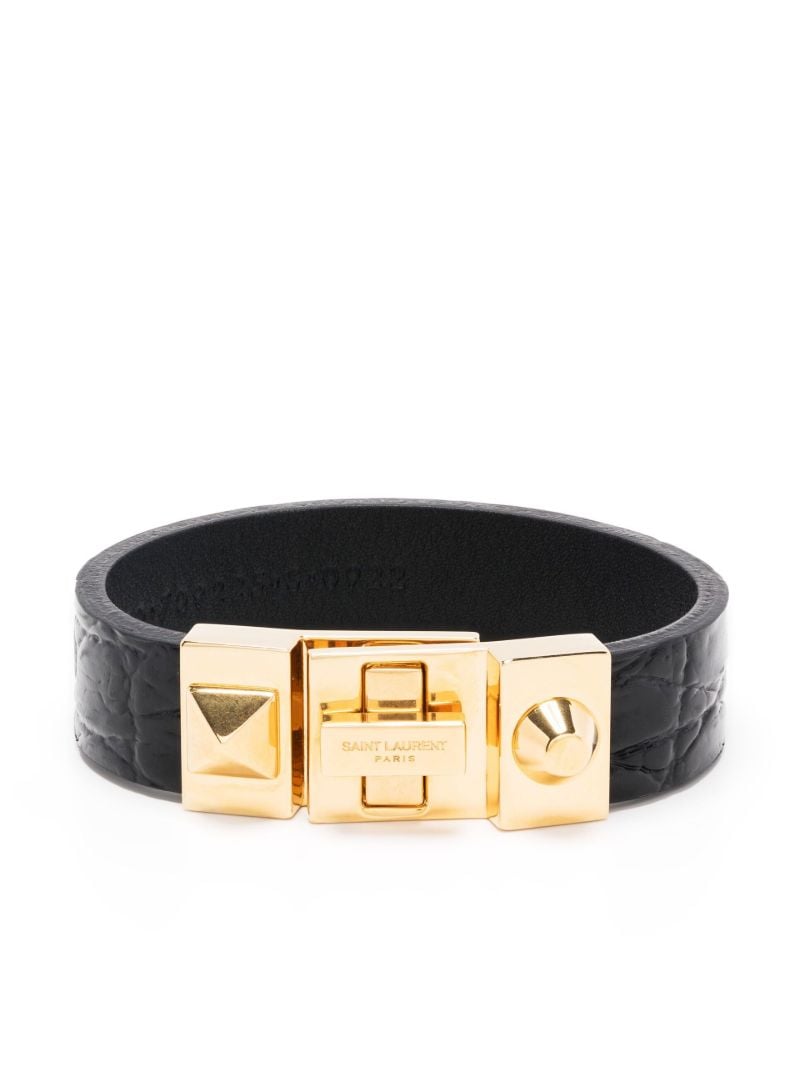 Black Studded Mock Croc Leather Bracelet