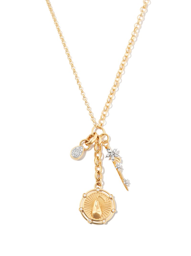 18k Yellow Gold Thorn and Pear Diamond Pendant Necklace