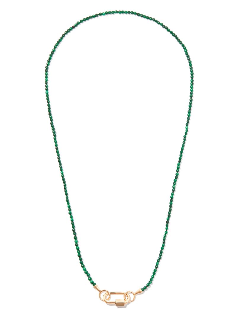 14k Yellow Gold Itty Bitty Strand Malachite Necklace