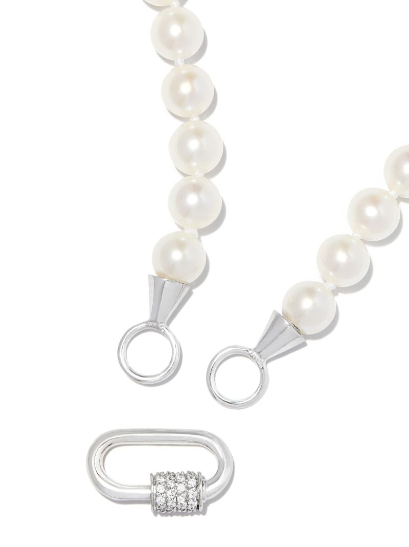 14k White Gold Akoya Pearl Strand Diamond Necklace