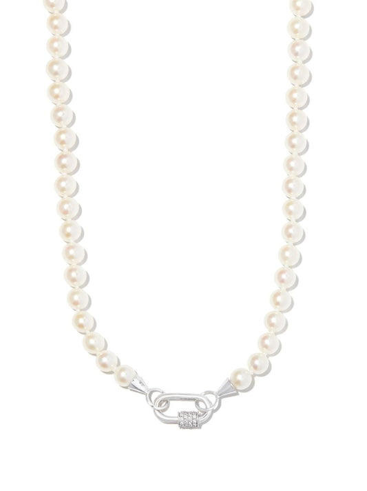 14k White Gold Akoya Pearl Strand Diamond Necklace