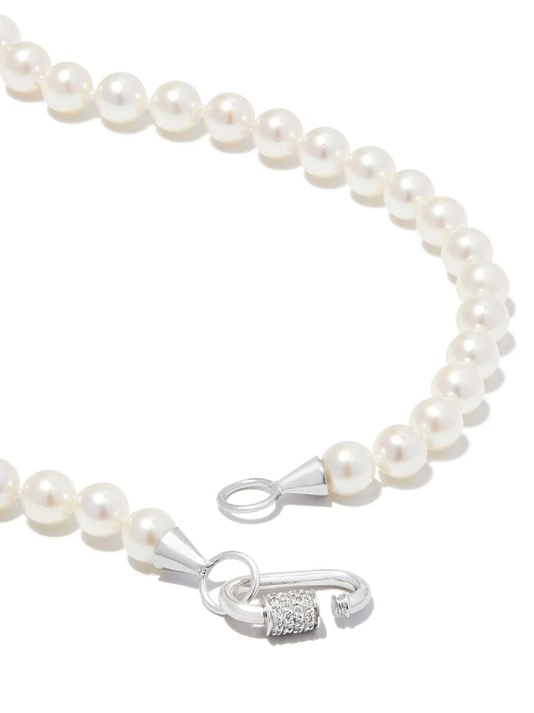 14k White Gold Akoya Pearl Strand Diamond Necklace