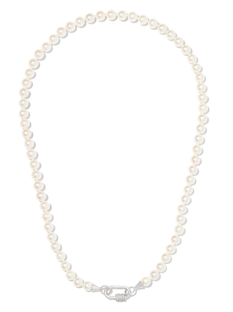14k White Gold Akoya Pearl Strand Diamond Necklace