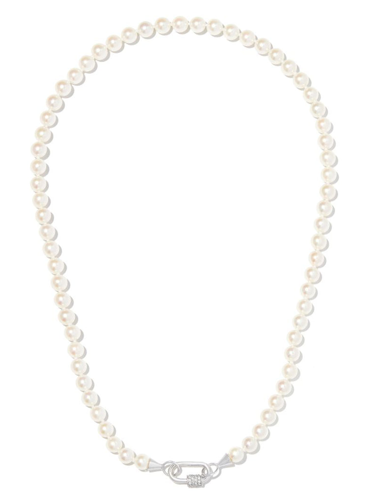 14k White Gold Akoya Pearl Strand Diamond Necklace