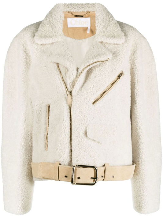 White Shearling Biker Jacket