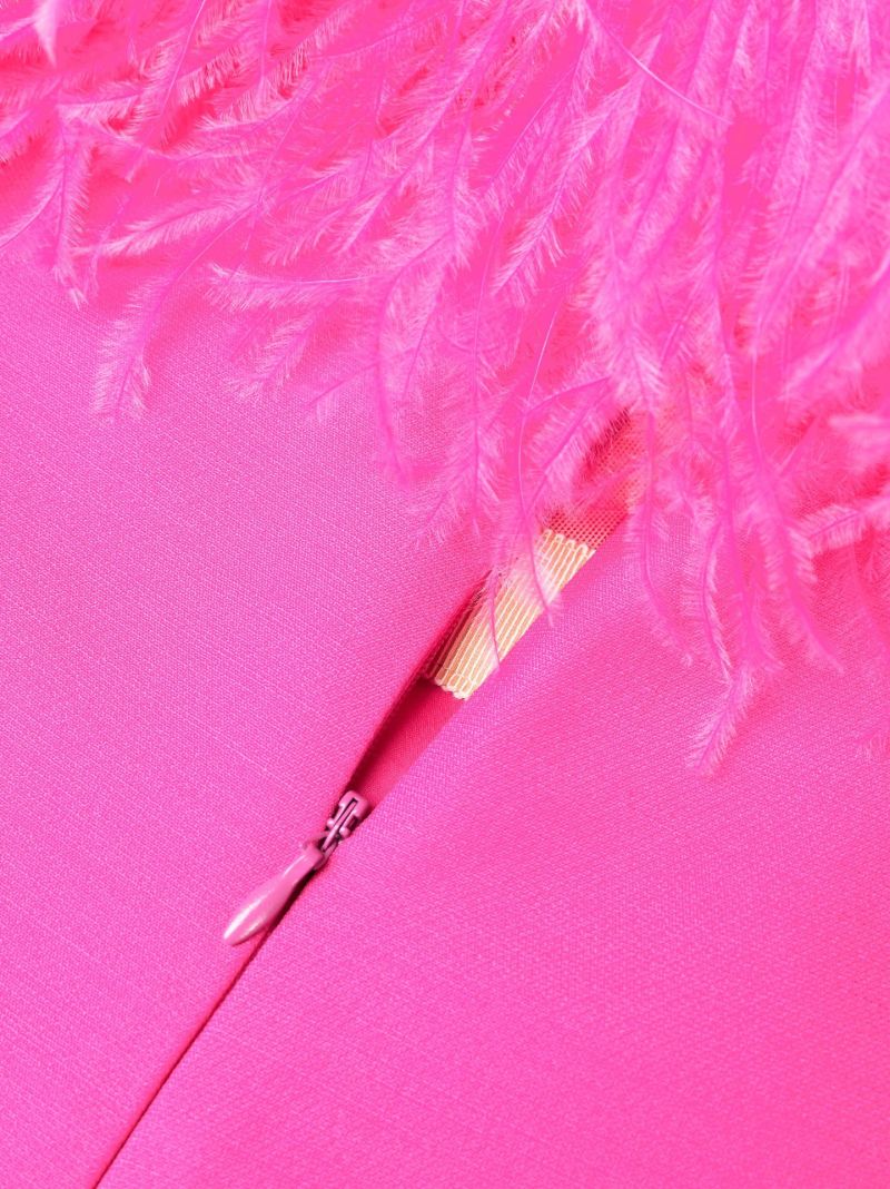 Pink Feather-trim Crepe Couture Mini Dress