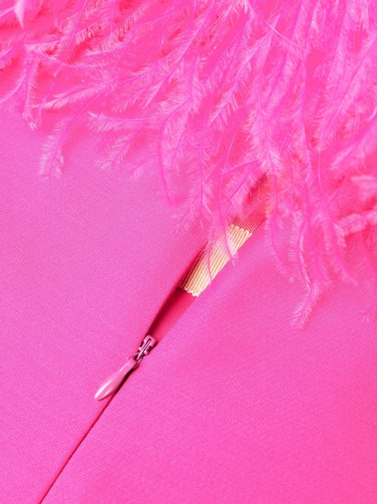 Pink Feather-trim Crepe Couture Mini Dress