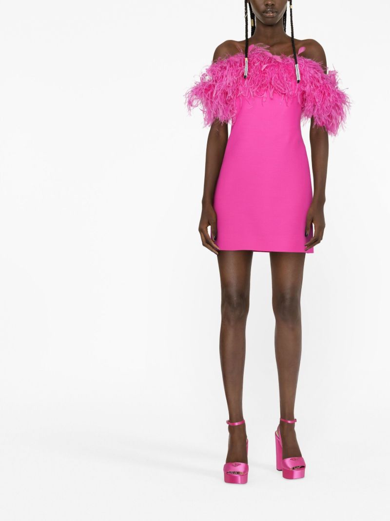 Pink Feather-trim Crepe Couture Mini Dress
