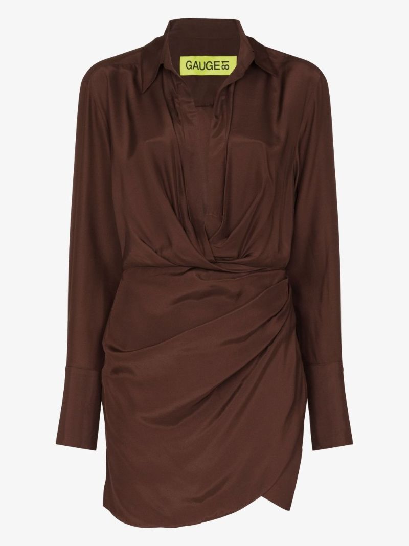 Brown Naha Silk Wrap Mini Dress