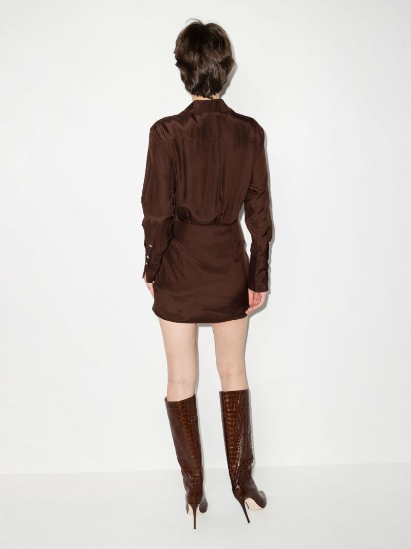 Brown Naha Silk Wrap Mini Dress