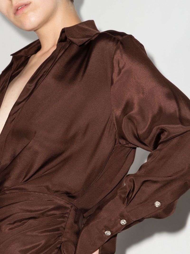 Brown Naha Silk Wrap Mini Dress