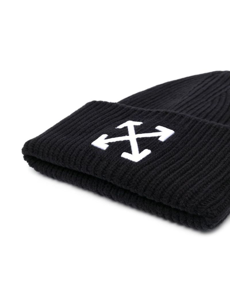 Black Arrows Embroidered Ribbed Wool Beanie