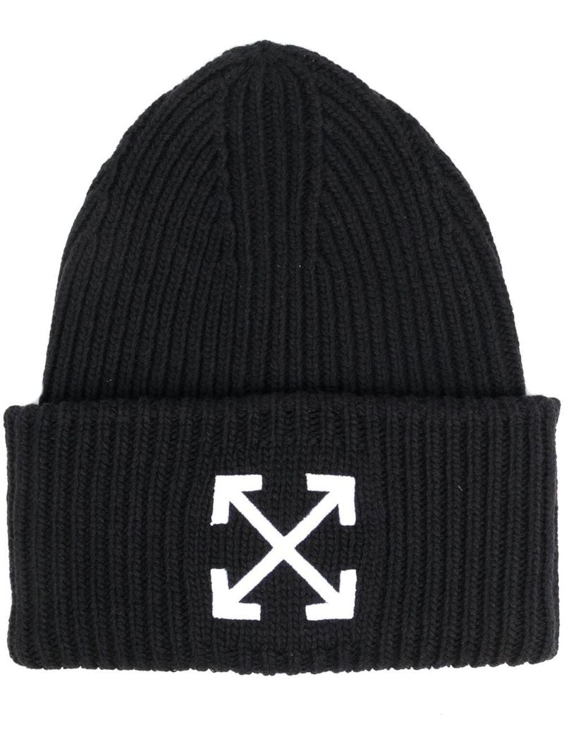Black Arrows Embroidered Ribbed Wool Beanie