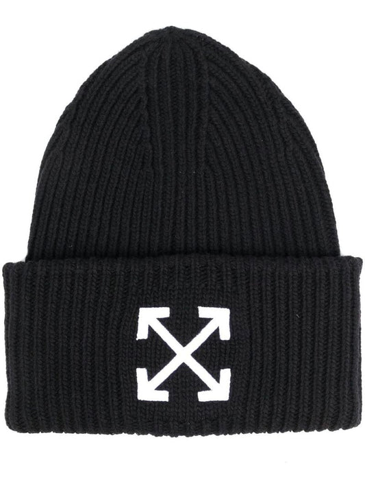 Black Arrows Embroidered Ribbed Wool Beanie