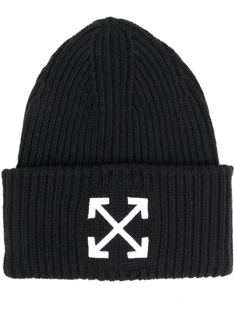 Black Arrows Embroidered Ribbed Wool Beanie