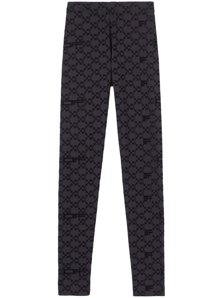 Black Flocked Monogram Leggings