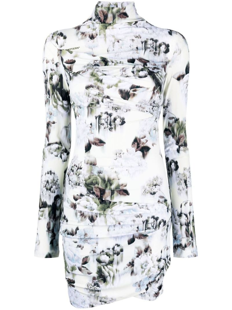 Grey Chine Floral Print Ruched Mini Dress