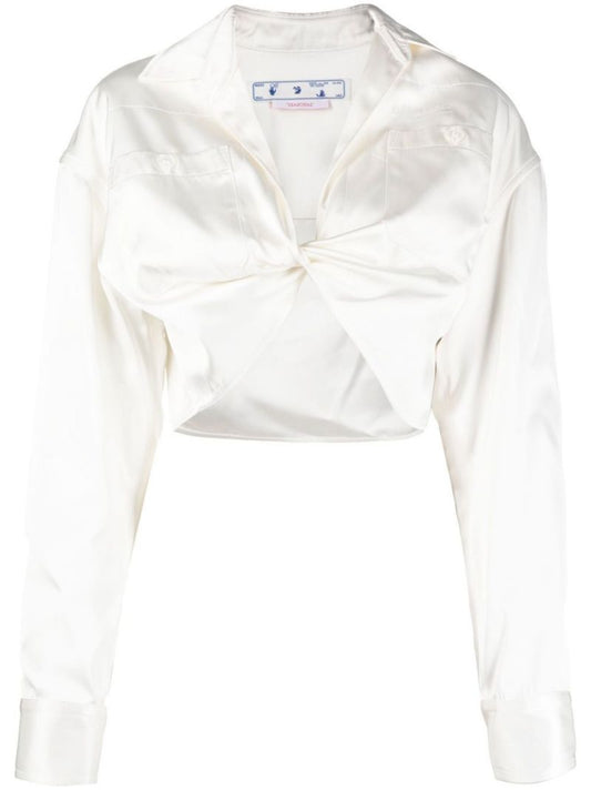 White Duchesse Twist Cropped Shirt