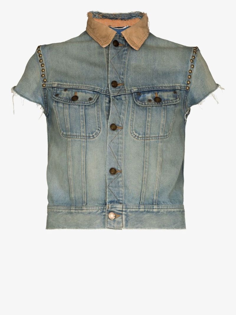 Blue Studded Short-sleeve Denim Jacket