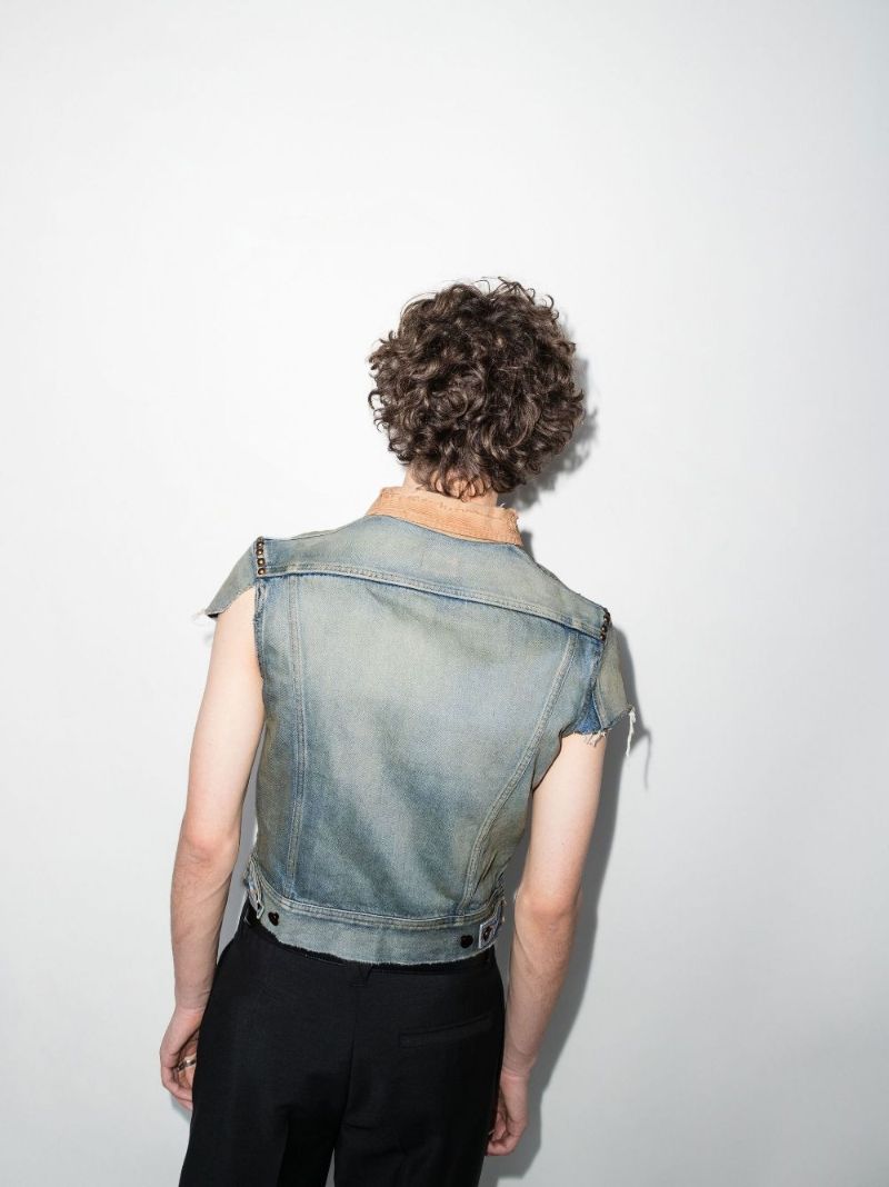 Blue Studded Short-sleeve Denim Jacket