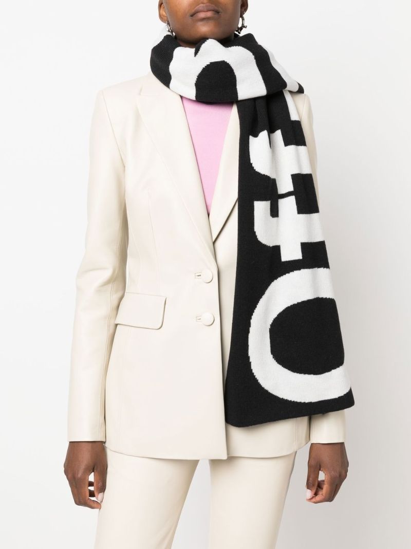 Black Intarsia Logo Wool Scarf