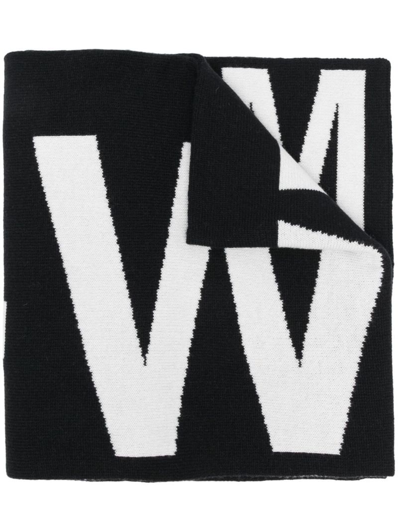 Black Intarsia Logo Wool Scarf