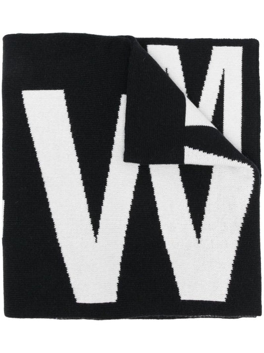 Black Intarsia Logo Wool Scarf